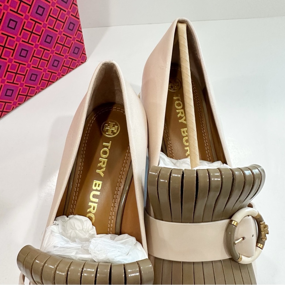 Tory Burch Womens Multi-Logo Kiltie Heeled Loafers Shoes - Picture 8 of 15
